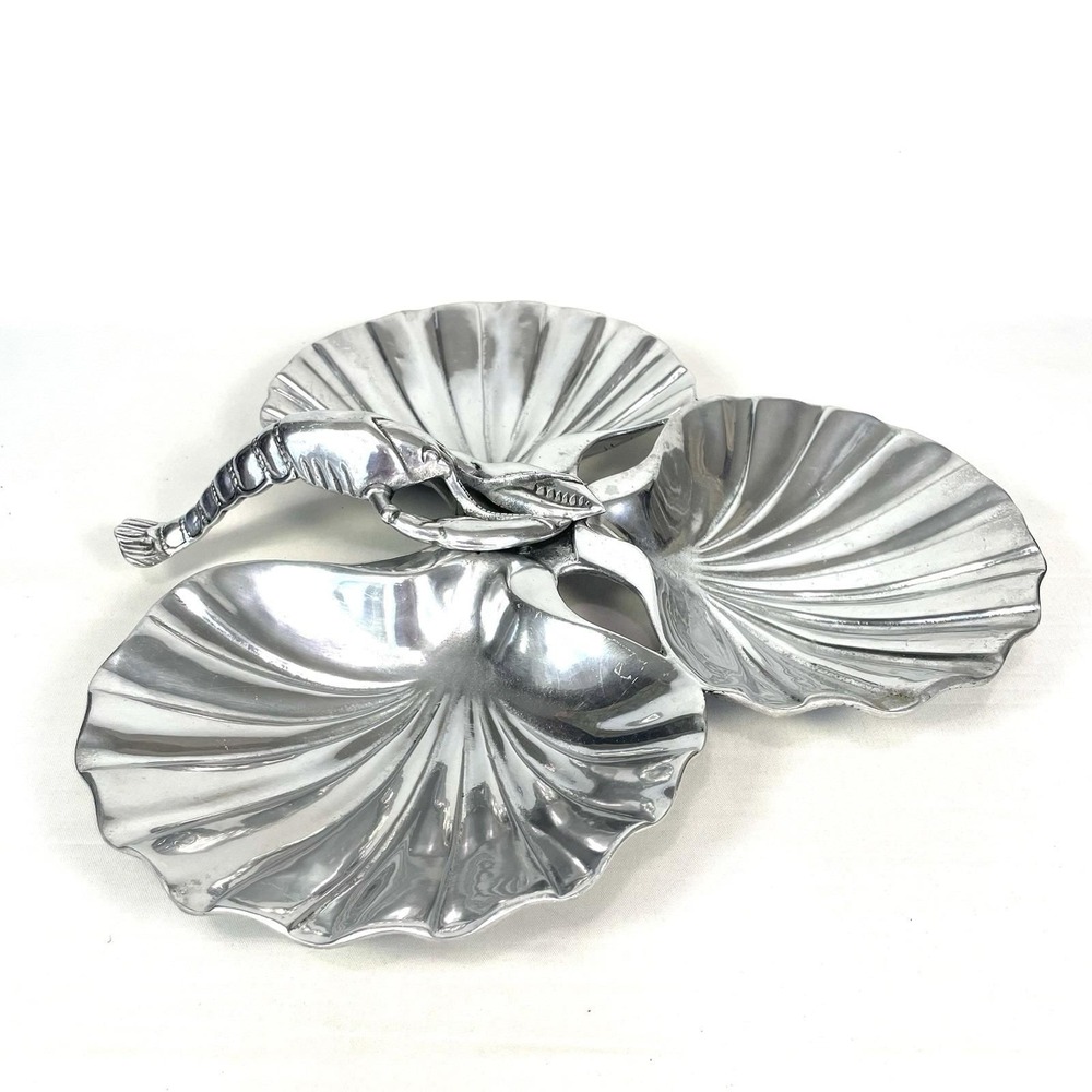 Vintage Bruce Fox #354 Lobster 3 Shell Tray Cast Aluminum Platter Signed